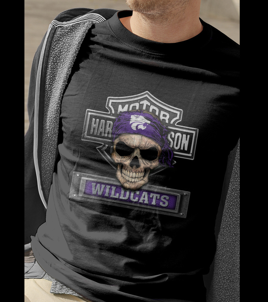Harley Davidson Motorcycle Skull Kansas State Wildcats T-Shirt