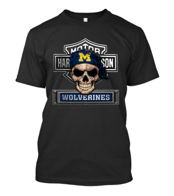 Harley Davidson Michigan Wolverines Skull Biker T-Shirt