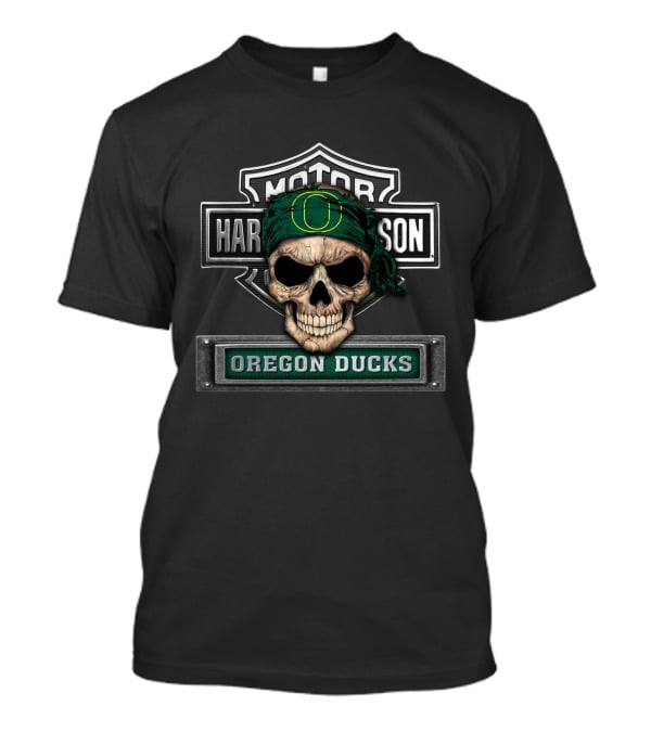Harley Davidson Motorcycle Biker Oregon Ducks Skull T-Shirt