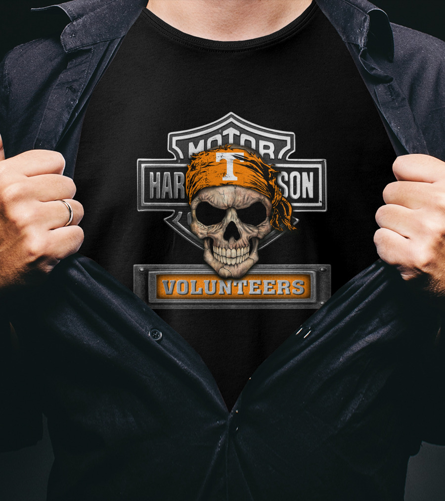 Harley Davidson Motorcycle Skull Bandana Tennessee Volunteers T-Shirt