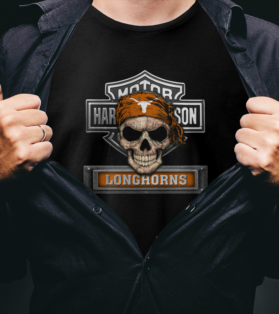 Harley Davidson Skull Bandana Longhorns Motorcycle Biker Texas T-Shirt