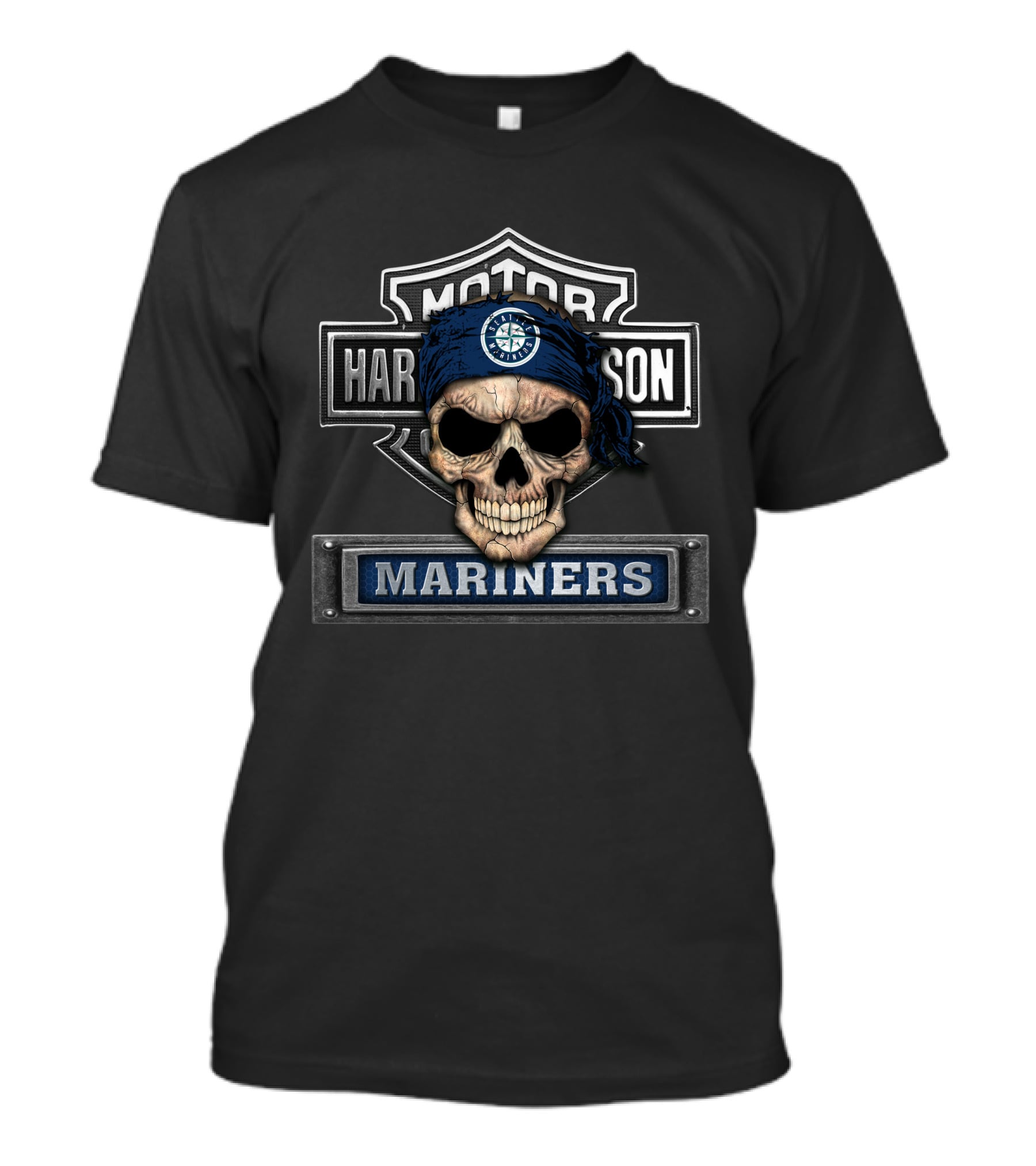 Harley Davidson Motorcycle Skull Bandana Mlb Seattle Mariners T-Shirt