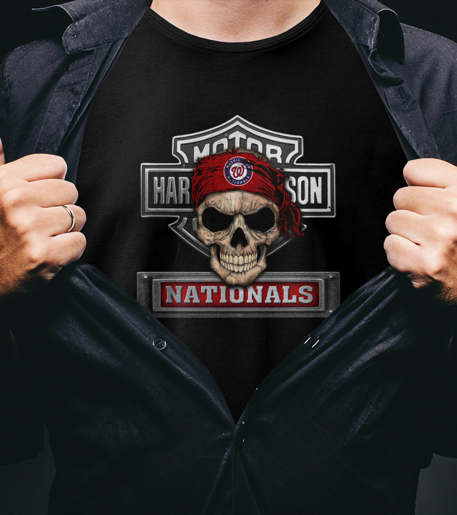 Harley Davidson Motorcycle Skull Biker Mlb Washington Nationals T-Shirt