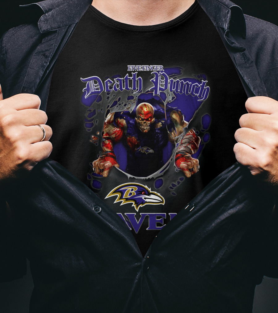 Five Finger Death Punch Ravens Baltimore Nfl Harley Davidson Motorcycle Biker T-Shirt