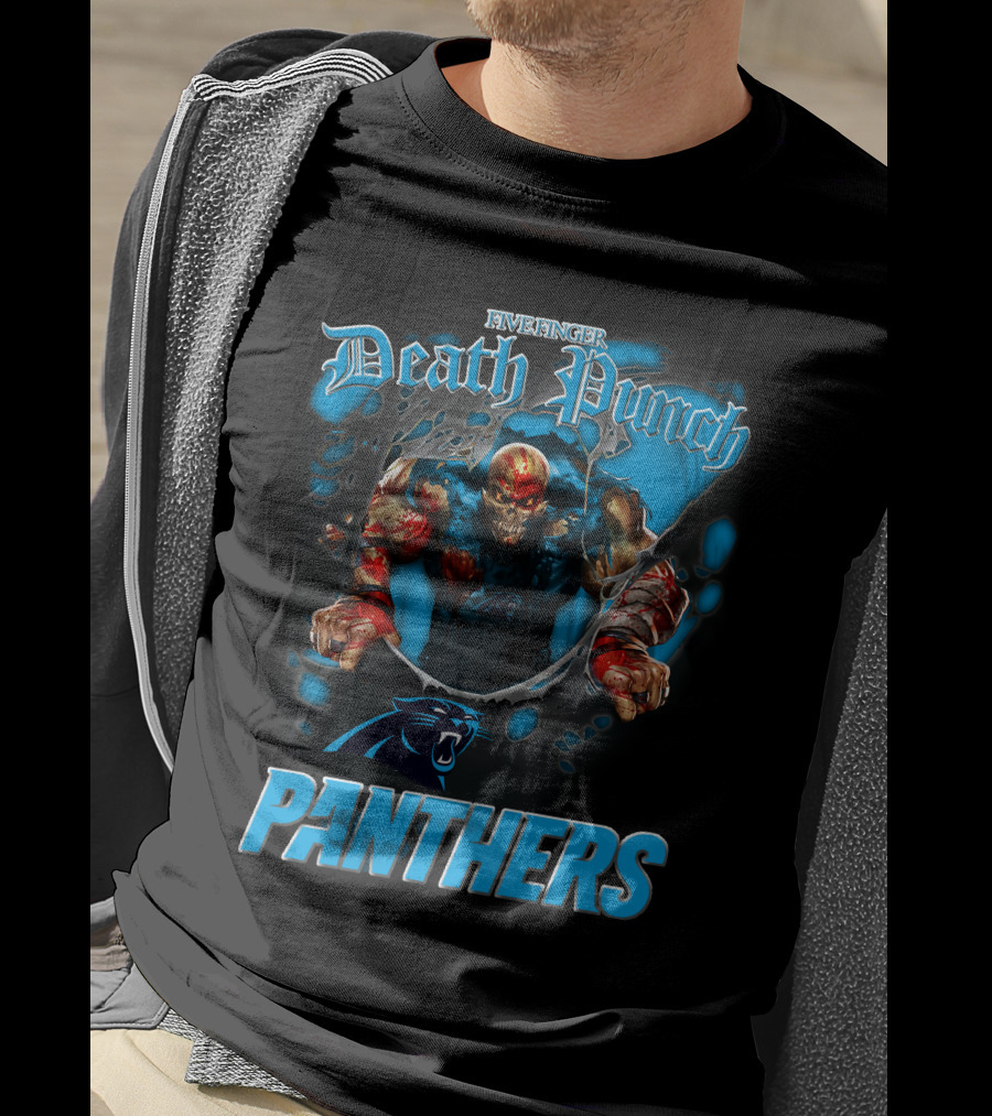 Five Finger Death Punch Panthers Harley Davidson Motorcycle Biker Nfl Carolina Panthers T-Shirt