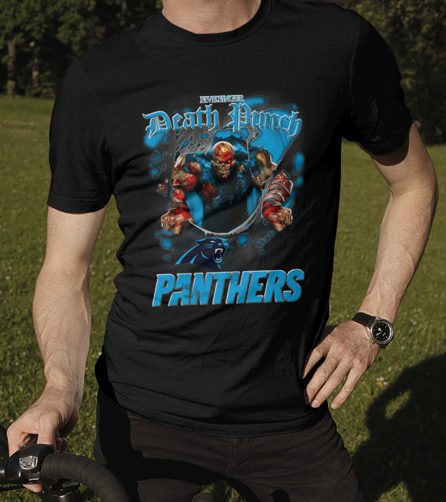 Five Finger Death Punch Panthers Harley Davidson Motorcycle Biker Nfl Carolina Panthers T-Shirt