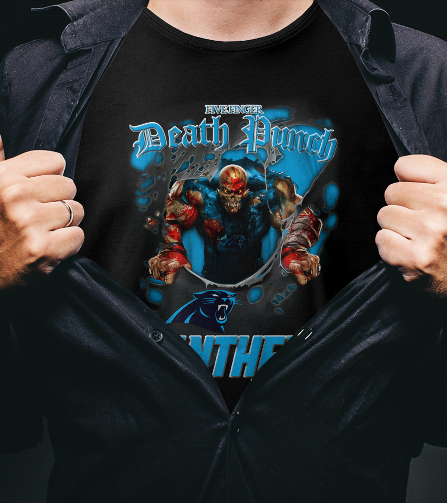 Five Finger Death Punch Panthers Harley Davidson Motorcycle Biker Nfl Carolina Panthers T-Shirt