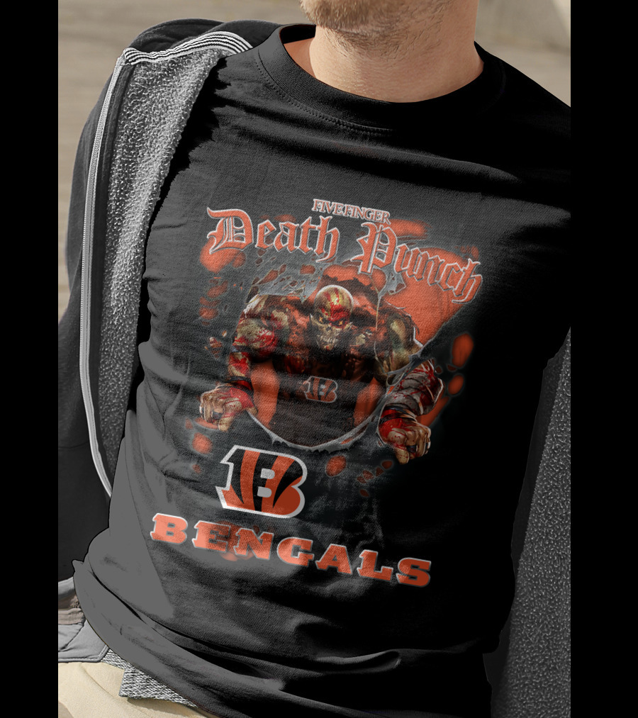 Five Finger Death Punch Nfl Cincinnati Bengals Biker Theme With Harley Davidson Elements T-Shirt