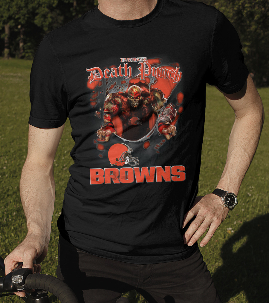 Five Finger Death Punch Browns Harley Davidson Motorcycle Biker Nfl Cleveland Browns T-Shirt