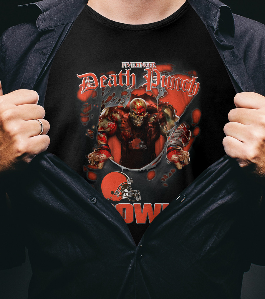 Five Finger Death Punch Browns Harley Davidson Motorcycle Biker Nfl Cleveland Browns T-Shirt