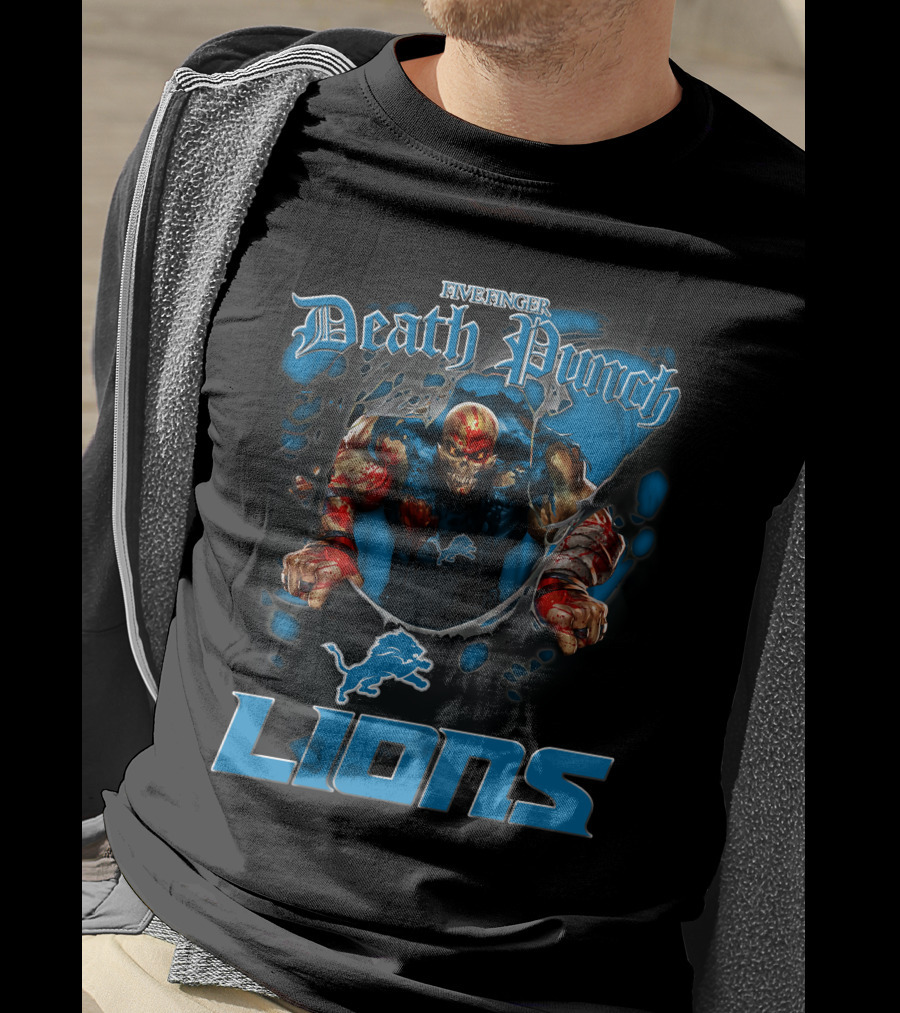 Five Finger Death Punch Detroit Lions Harley Davidson Biker Nfl T-Shirt
