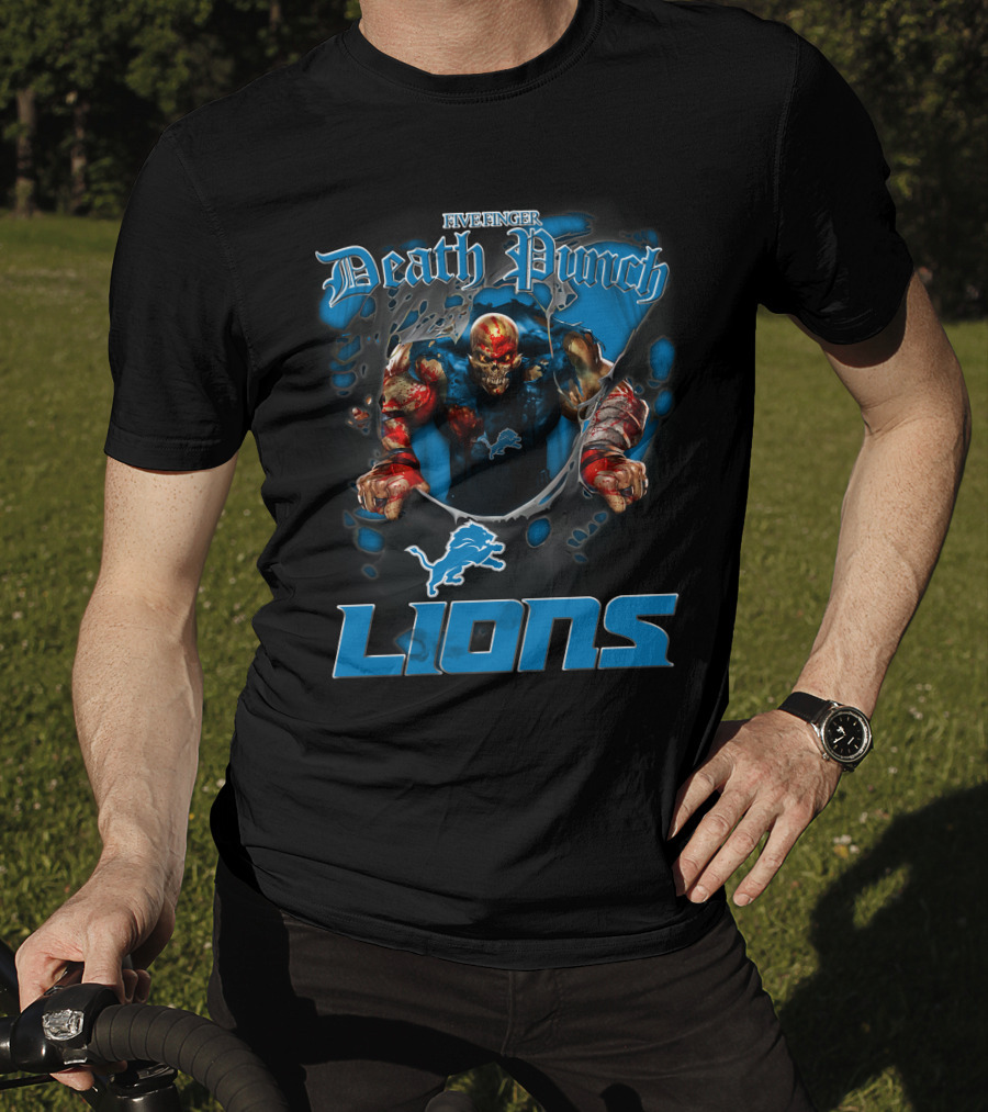 Five Finger Death Punch Detroit Lions Harley Davidson Biker Nfl T-Shirt