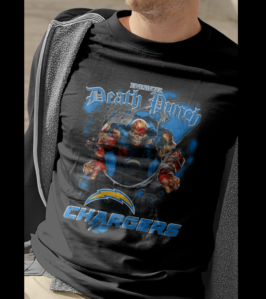 Five Finger Death Punch Los Angeles Chargers Harley Davidson Motorcycle Biker Nfl T-Shirt