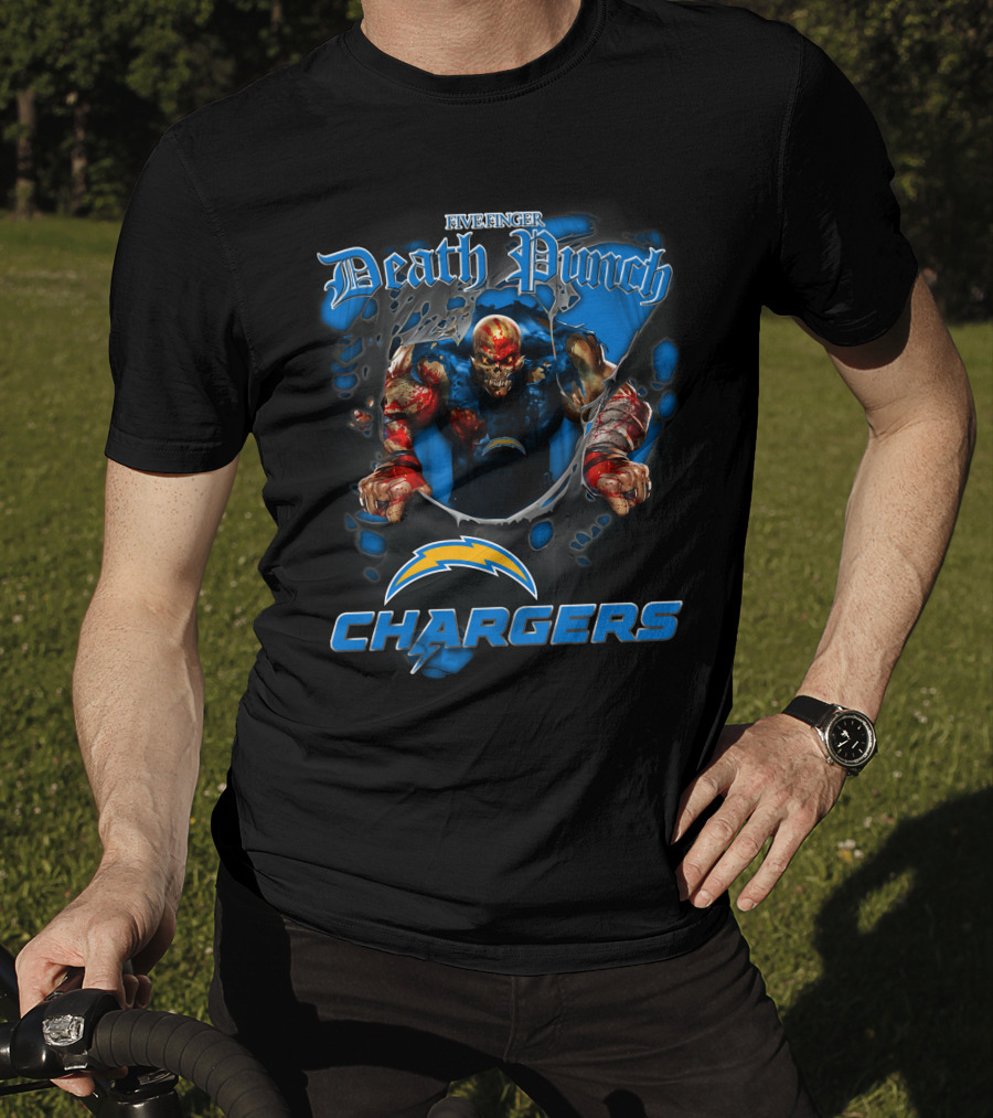Five Finger Death Punch Los Angeles Chargers Harley Davidson Motorcycle Biker Nfl T-Shirt