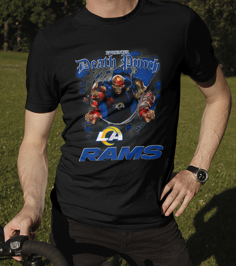 Five Finger Death Punch La Rams Harley Davidson Motorcycle Biker Nfl Los Angeles Rams T-Shirt