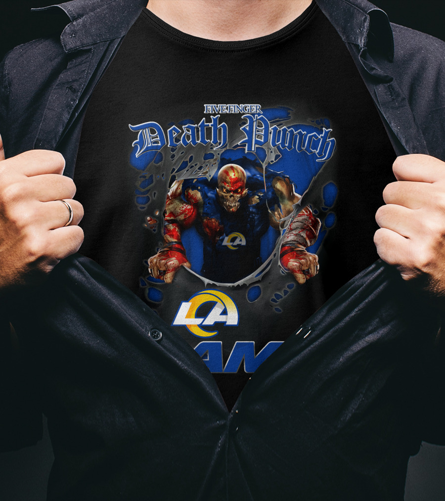 Five Finger Death Punch La Rams Harley Davidson Motorcycle Biker Nfl Los Angeles Rams T-Shirt