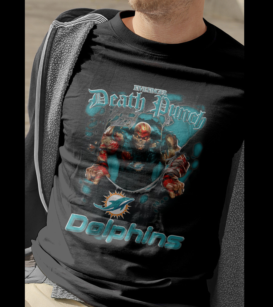 Five Finger Death Punch Miami Dolphins Harley Davidson Motorcycle Biker Nfl T-Shirt