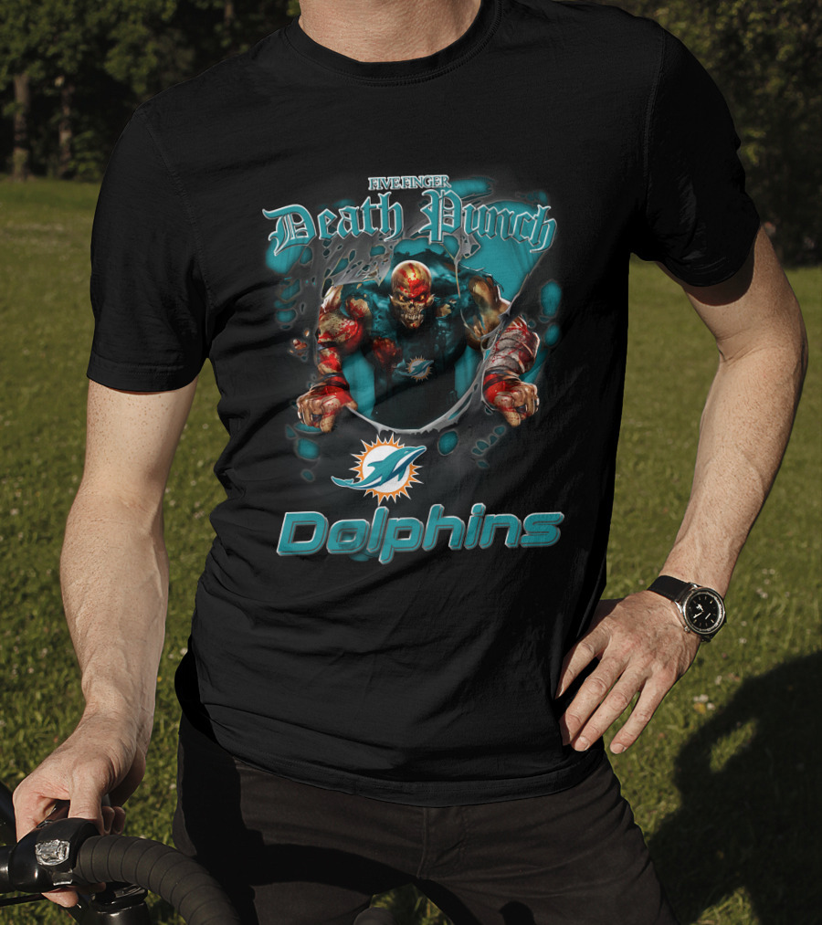 Five Finger Death Punch Miami Dolphins Harley Davidson Motorcycle Biker Nfl T-Shirt