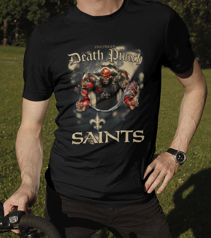 Harley Davidson Motorcycle Biker Five Finger Death Punch Nfl New Orleans Saints T-Shirt