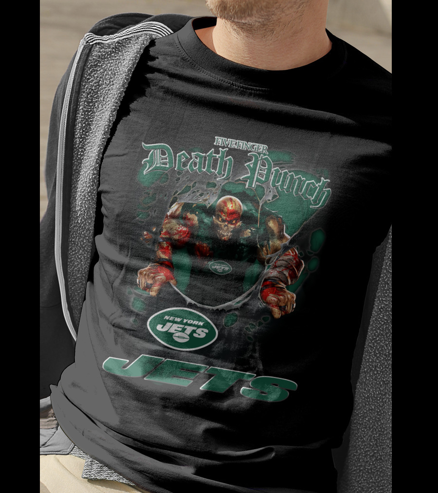 Five Finger Death Punch New York Jets Harley Davidson Motorcycle Biker Nfl T-Shirt