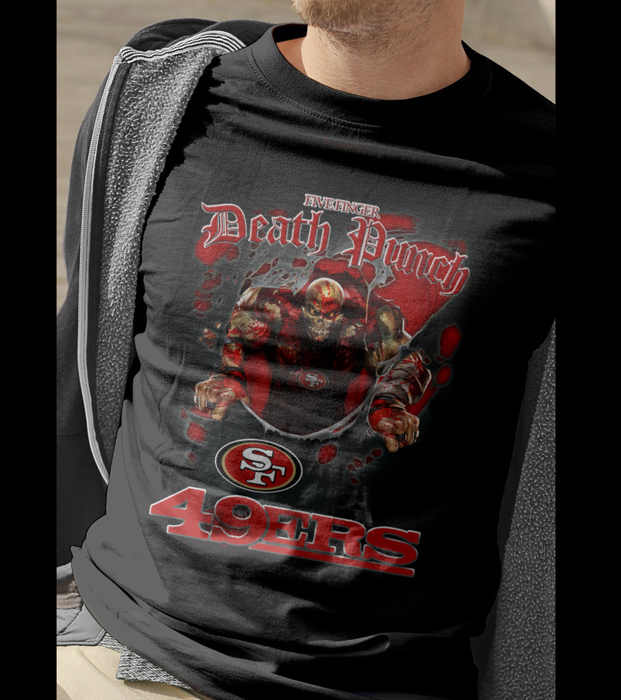 Five Finger Death Punch Sf 49ers Nfl Crossover Harley Davidson Motorcycle Biker T-Shirt