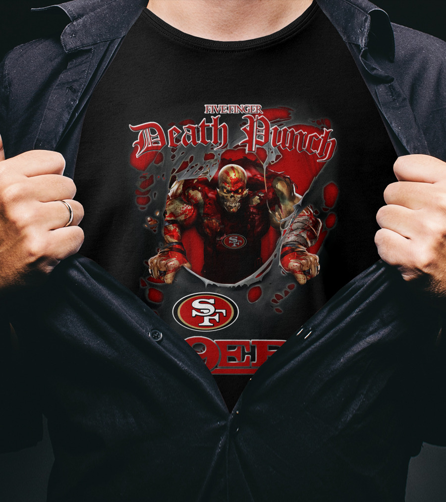 Five Finger Death Punch Sf 49ers Nfl Crossover Harley Davidson Motorcycle Biker T-Shirt