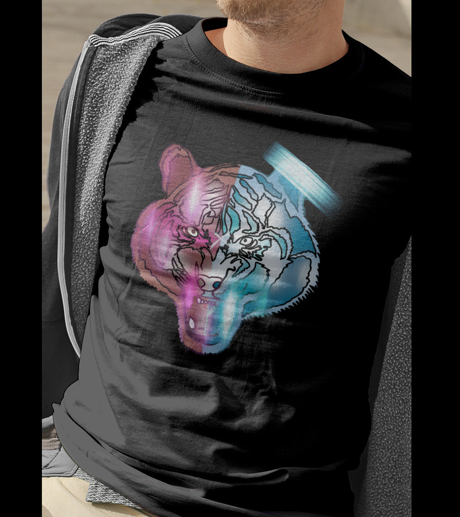 Big Cat Neon Dual-Tone Tiger Face T-Shirt
