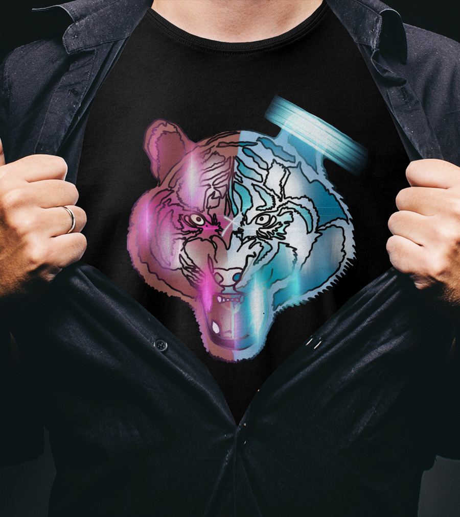 Big Cat Neon Dual-Tone Tiger Face T-Shirt