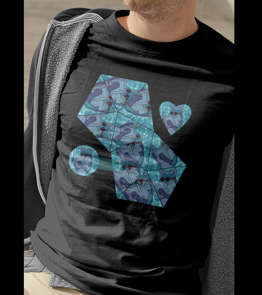Cool Fox Reading In Blue Geometric T-Shirt