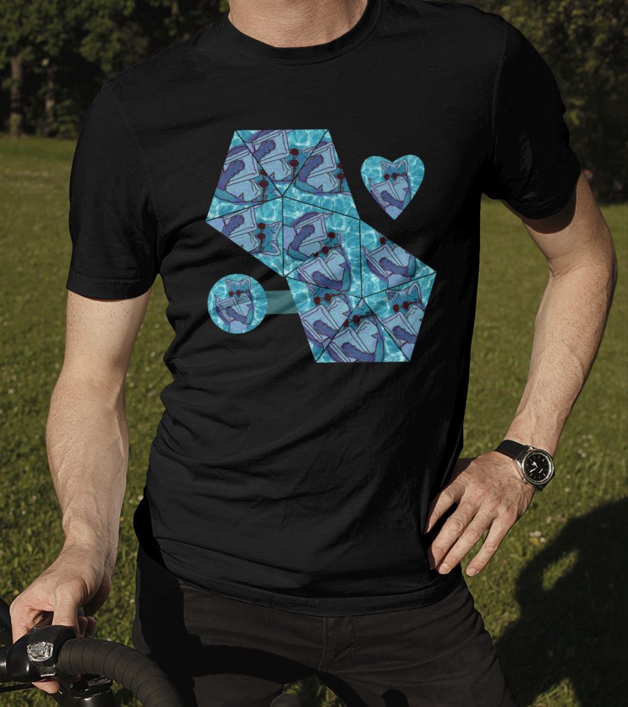 Cool Fox Reading In Blue Geometric T-Shirt