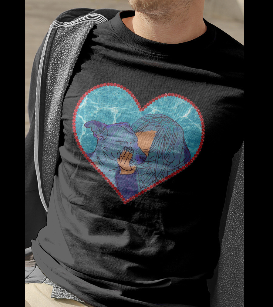 Adopt Don't Shop Heart Embrace Of Woman And Dog In Blue And Red Heart T-Shirt