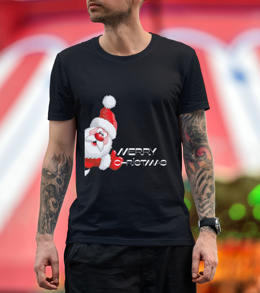 Santa Claus Peeking Cartoon Image T-Shirt
