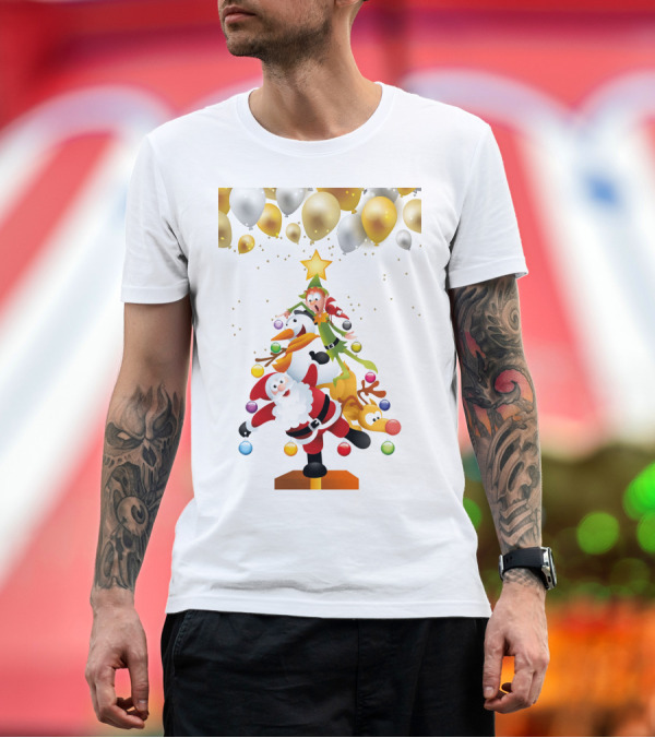 Premium T-Shirt: Creative Christmas Tree Santa Snowman Elf Reindeer Balloons T-Shirt Creative Christmas Tree Santa Snowman Elf Reindeer Balloons T-Shirt