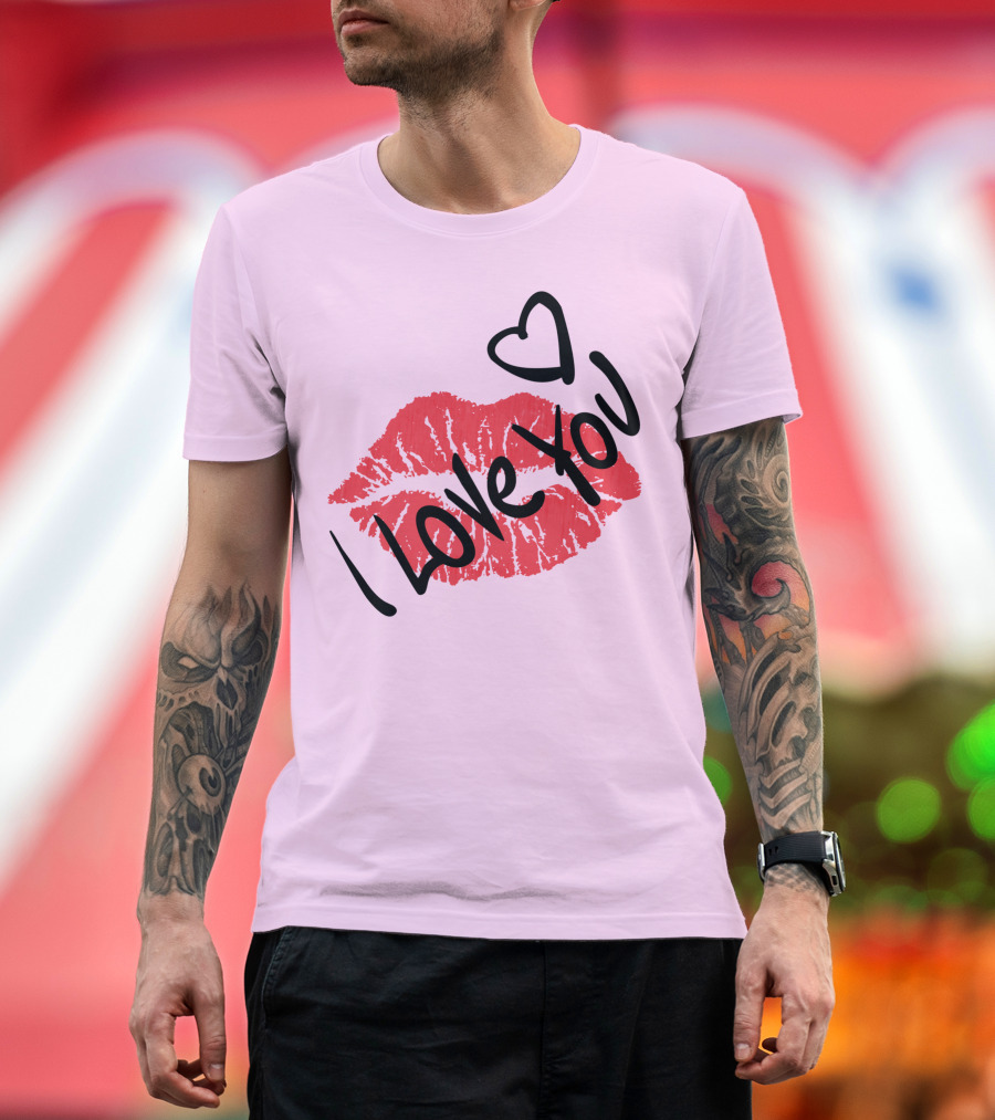 I Love You Red Lipstick Kiss with Heart T-Shirt