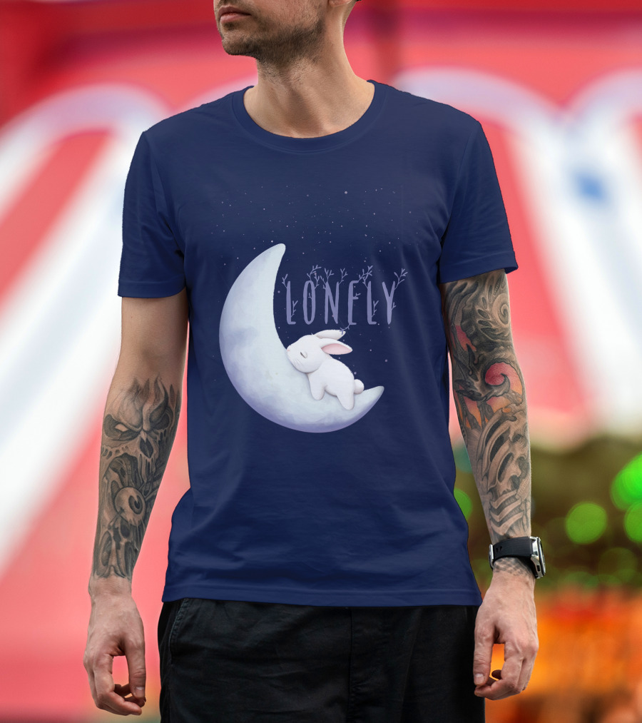 Lonely Moon with Sleeping Bunny on Crescent T-Shirt