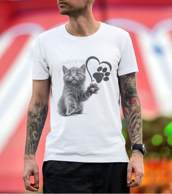 Premium T-Shirt: I Love You Cat Paw Heart T-Shirt I Love You Cat Paw Heart T-Shirt