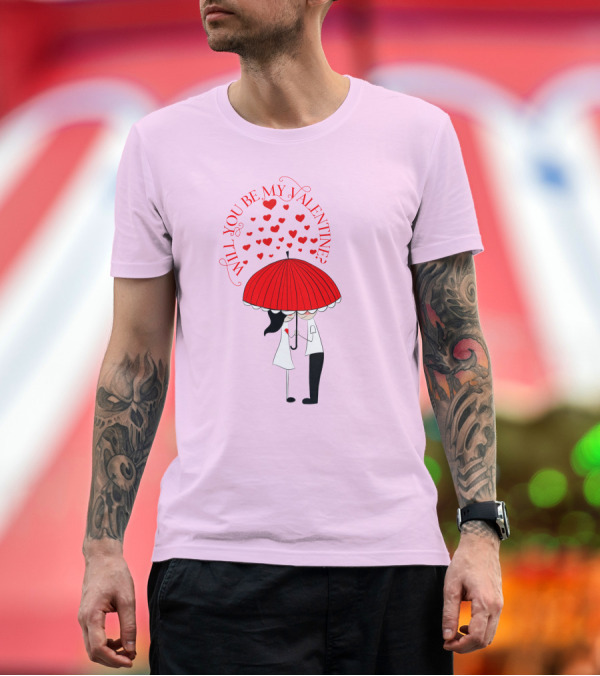Premium T-Shirt: Will You Be My Valentine Red Hearts Under Umbrella T-Shirt Will You Be My Valentine Red Hearts Under Umbrella T-Shirt