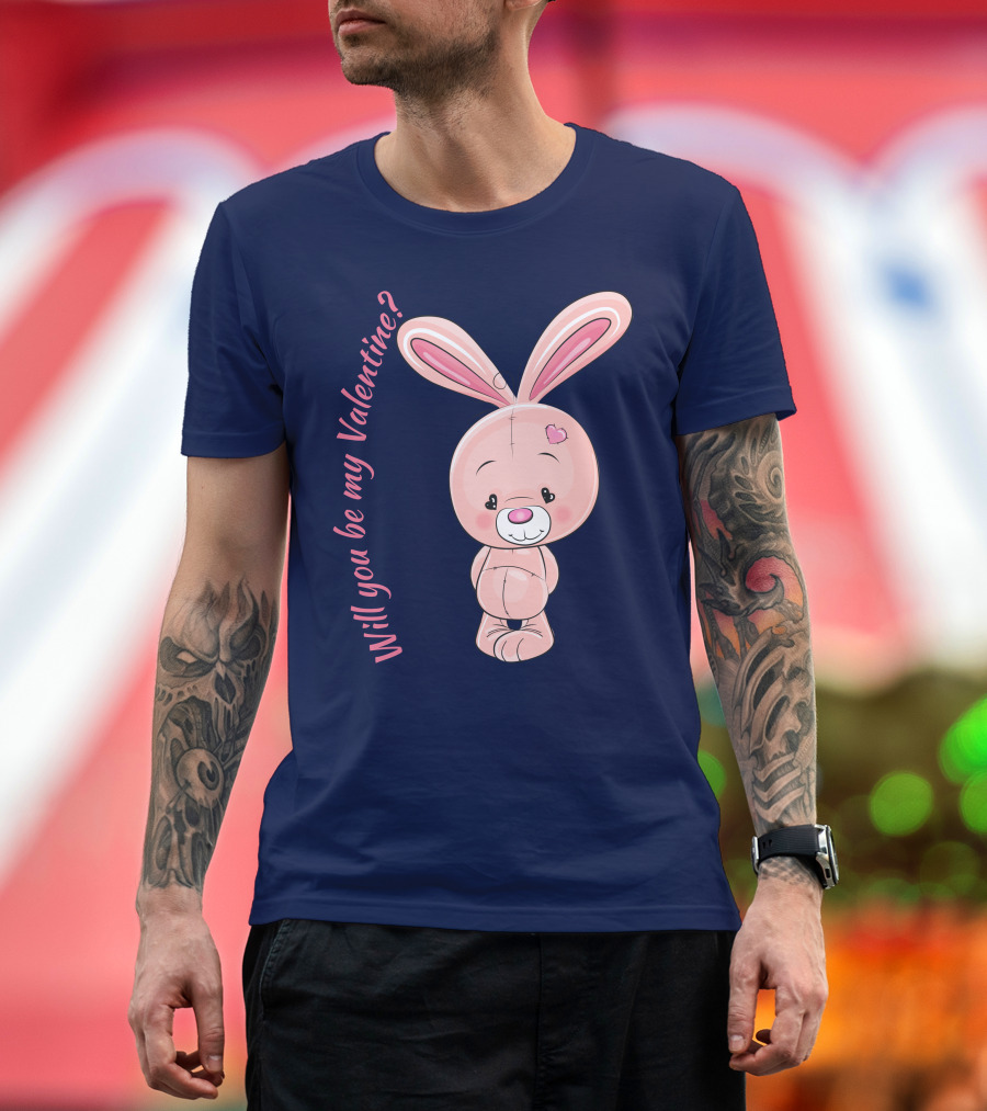 Will You Be My Valentine Pink Bunny with Heart Accent T-Shirt
