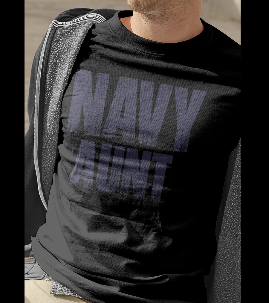 NAVY AUNT Bold Distressed Typography T-Shirt
