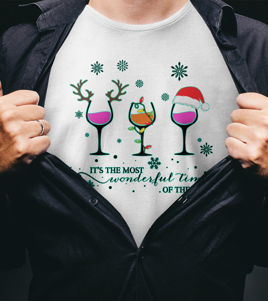 It's The Most Wonderful Time Of The Year Snowflakes Wine Glasses T-Shirt