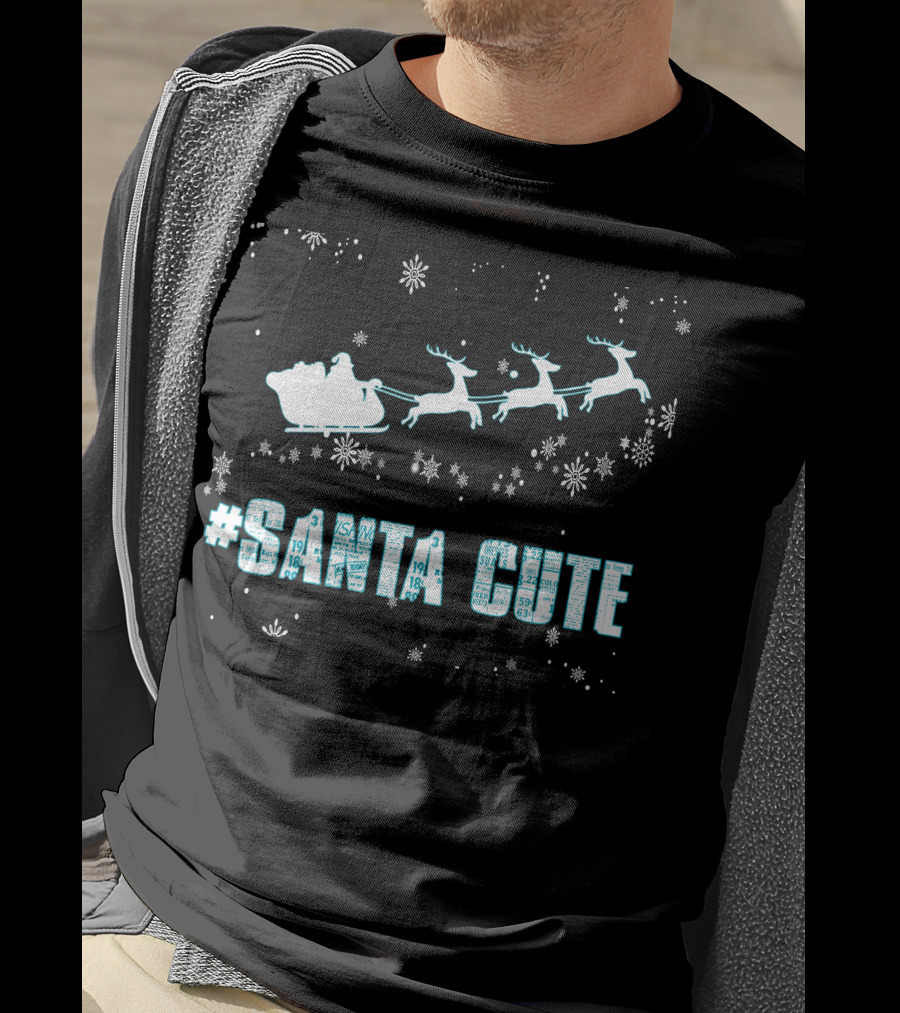 Santa Cute Reindeer Sleigh Snowflakes T-Shirt