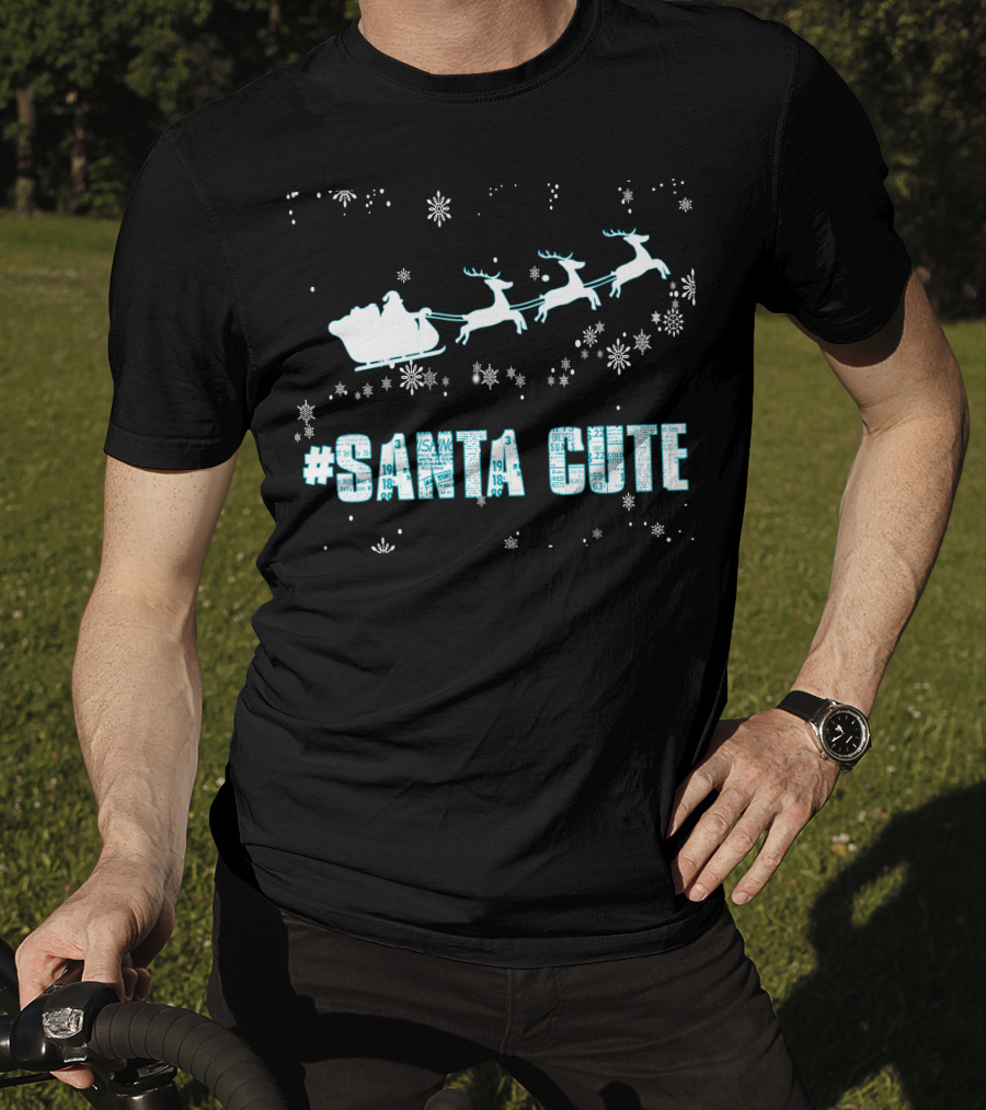 Santa Cute Reindeer Sleigh Snowflakes T-Shirt
