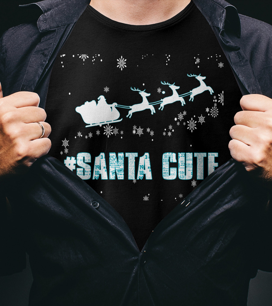 Santa Cute Reindeer Sleigh Snowflakes T-Shirt