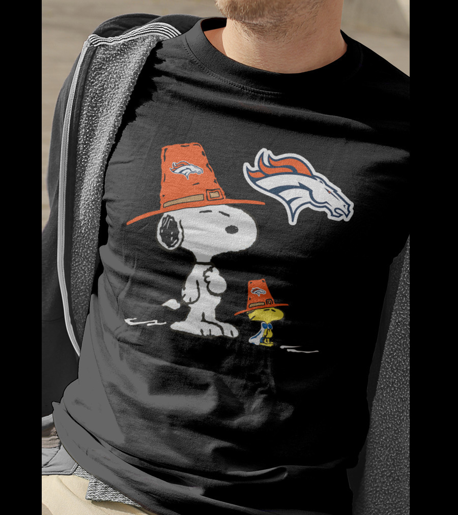 Broncos Snoopy Woodstock Orange Hat Nfl Peanuts T-Shirt