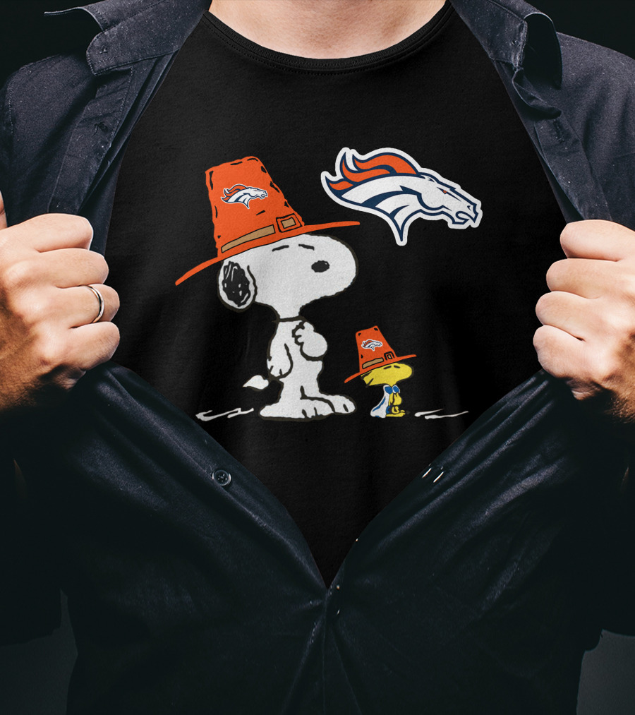 Broncos Snoopy Woodstock Orange Hat Nfl Peanuts T-Shirt