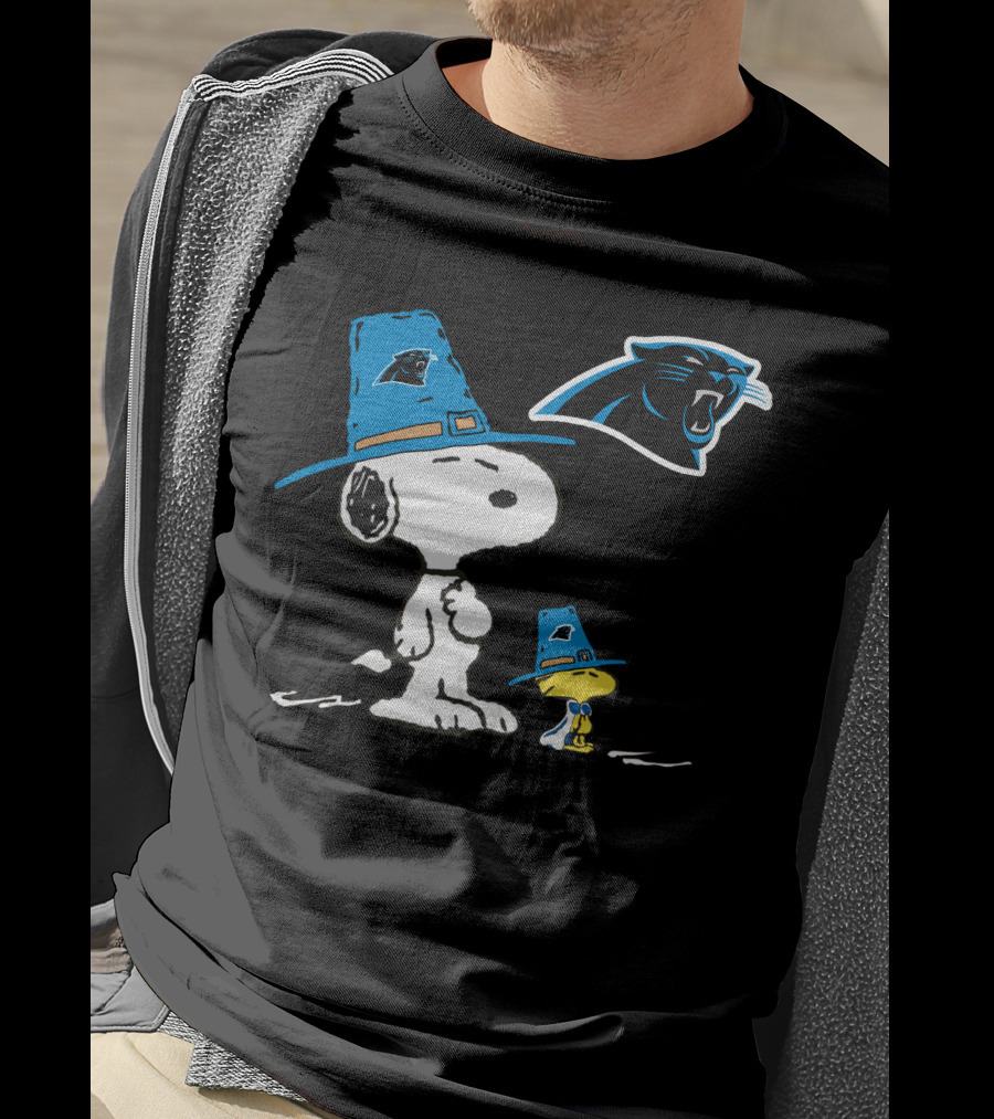 Carolina Panthers Snoopy Thanksgiving Pilgrim Hat Peanuts T-Shirt