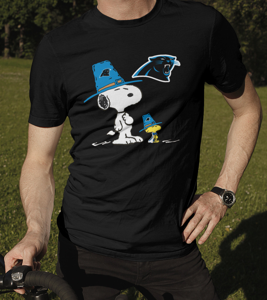 Carolina Panthers Snoopy Thanksgiving Pilgrim Hat Peanuts T-Shirt