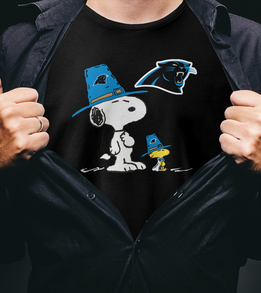 Carolina Panthers Snoopy Thanksgiving Pilgrim Hat Peanuts T-Shirt