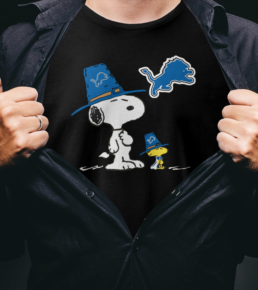 Detroit Lions Snoopy Woodstock Thanksgiving T-Shirt