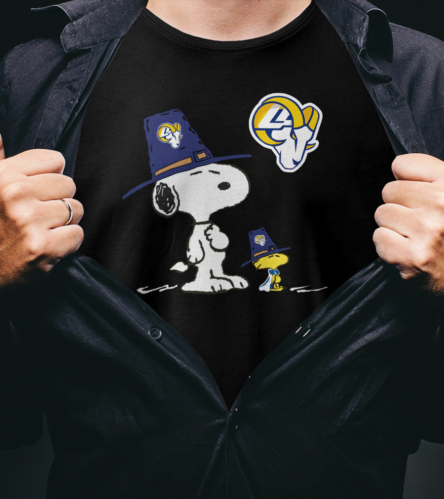 Los Angeles Rams Snoopy And Woodstock Thanksgiving Pilgrim Hat T-Shirt